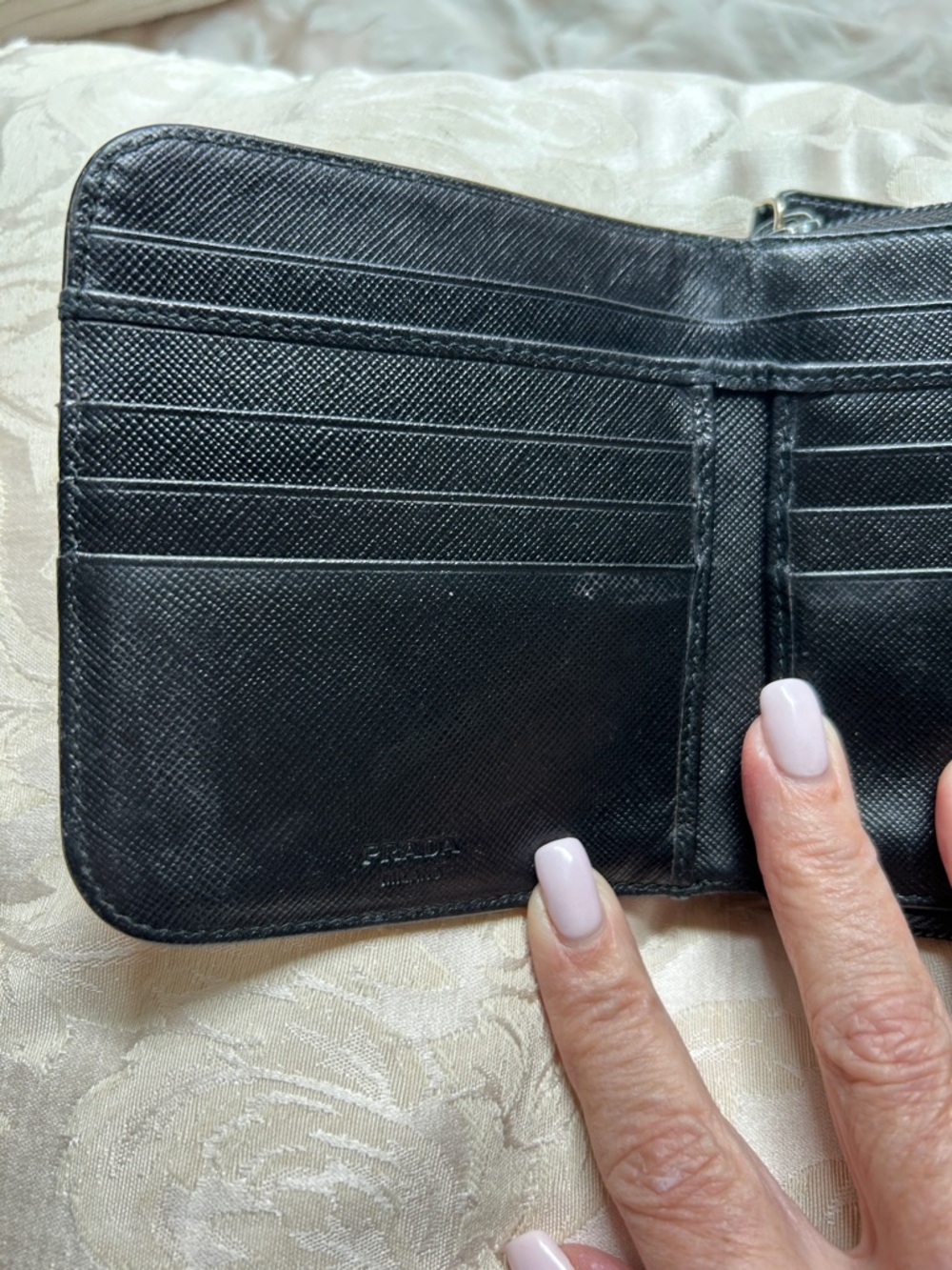7039. Authentic Prada Black Saffiano Leather Zip-Around Wallet. - Picture 4 of 11
